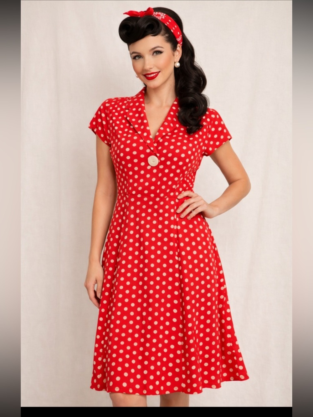 Vintage 90’s does 40’s April Cornell Red and White Polka Dot Midi Dress